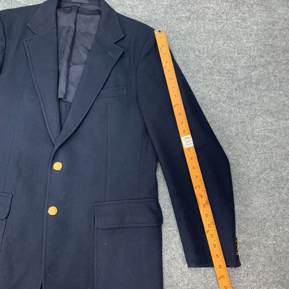 Vintage James Davis Blazer Men 42 Navy Blue Wool 2 Button Notch Lapel Sport Coat